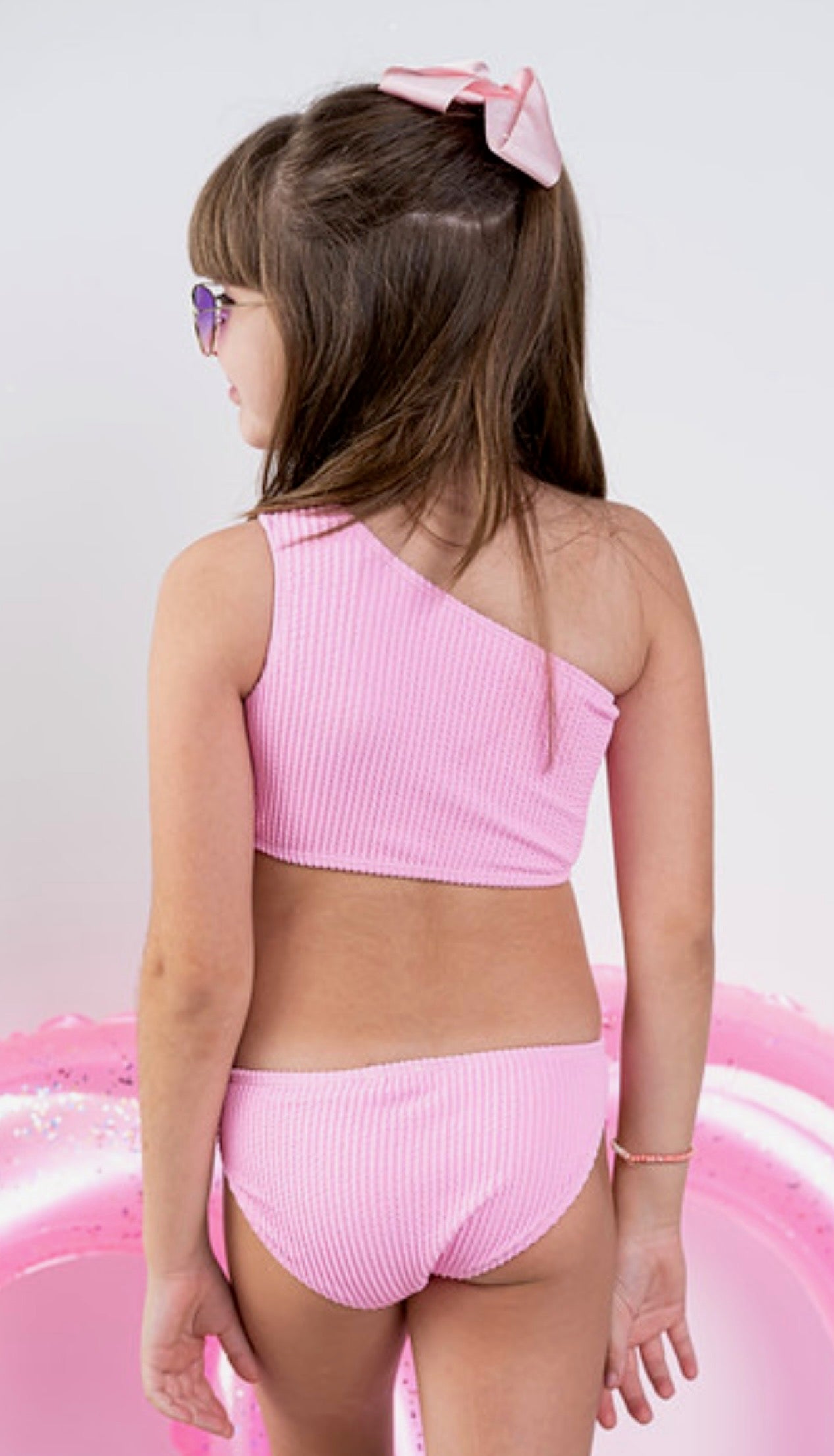 Pink Ribbed Bikini with Flower