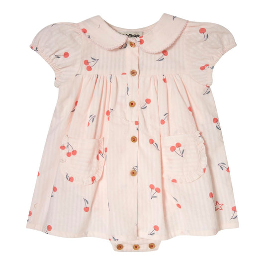 BABY BODYSUIT DRESS WITH CHERRIES PRINT AND POCKETS