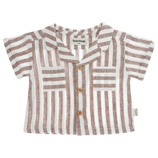 BROWN STRIPED LINEN SET