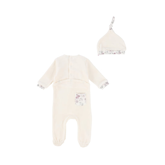 Floral Knot Velour Collection Footie with Bonnet