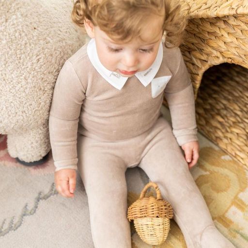 Baby Romper With White Collar And Pocket