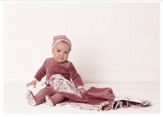 Floral Knot Velour Collection Footie with Bonnet
