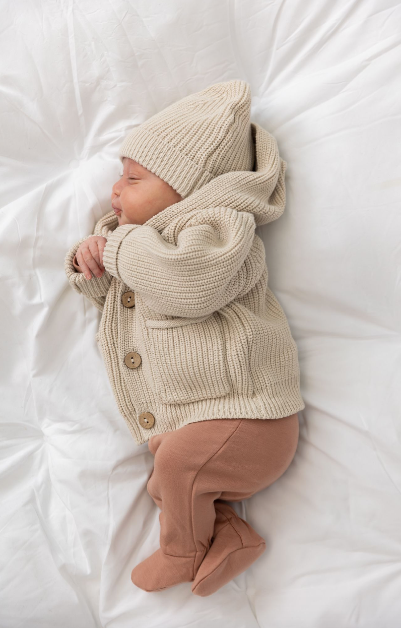Baby Rib Hooded Knit Jacket With Hat