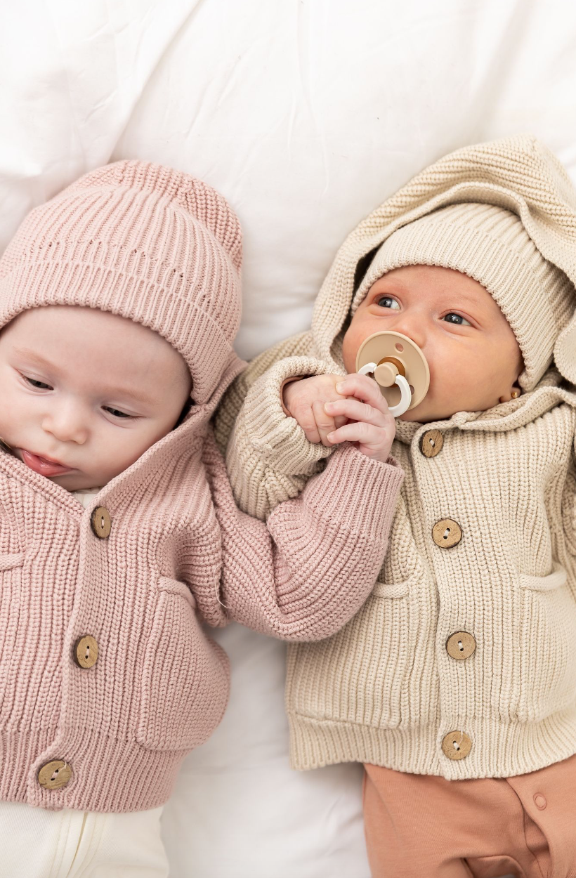 Baby Rib Hooded Knit Jacket With Hat