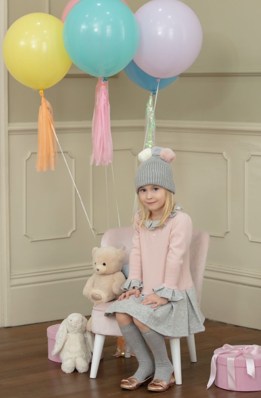 Mini Girl Dress Knit Grey Pleated