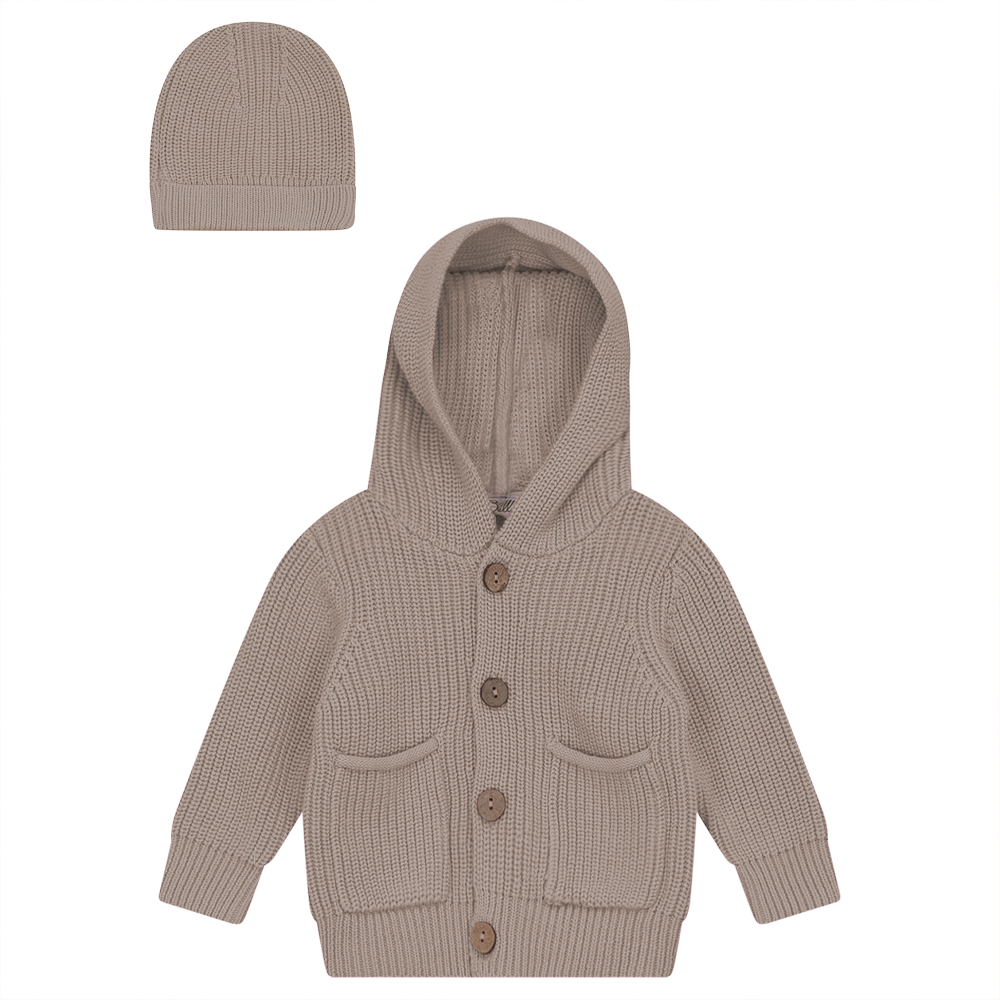 Baby Rib Hooded Knit Jacket With Hat