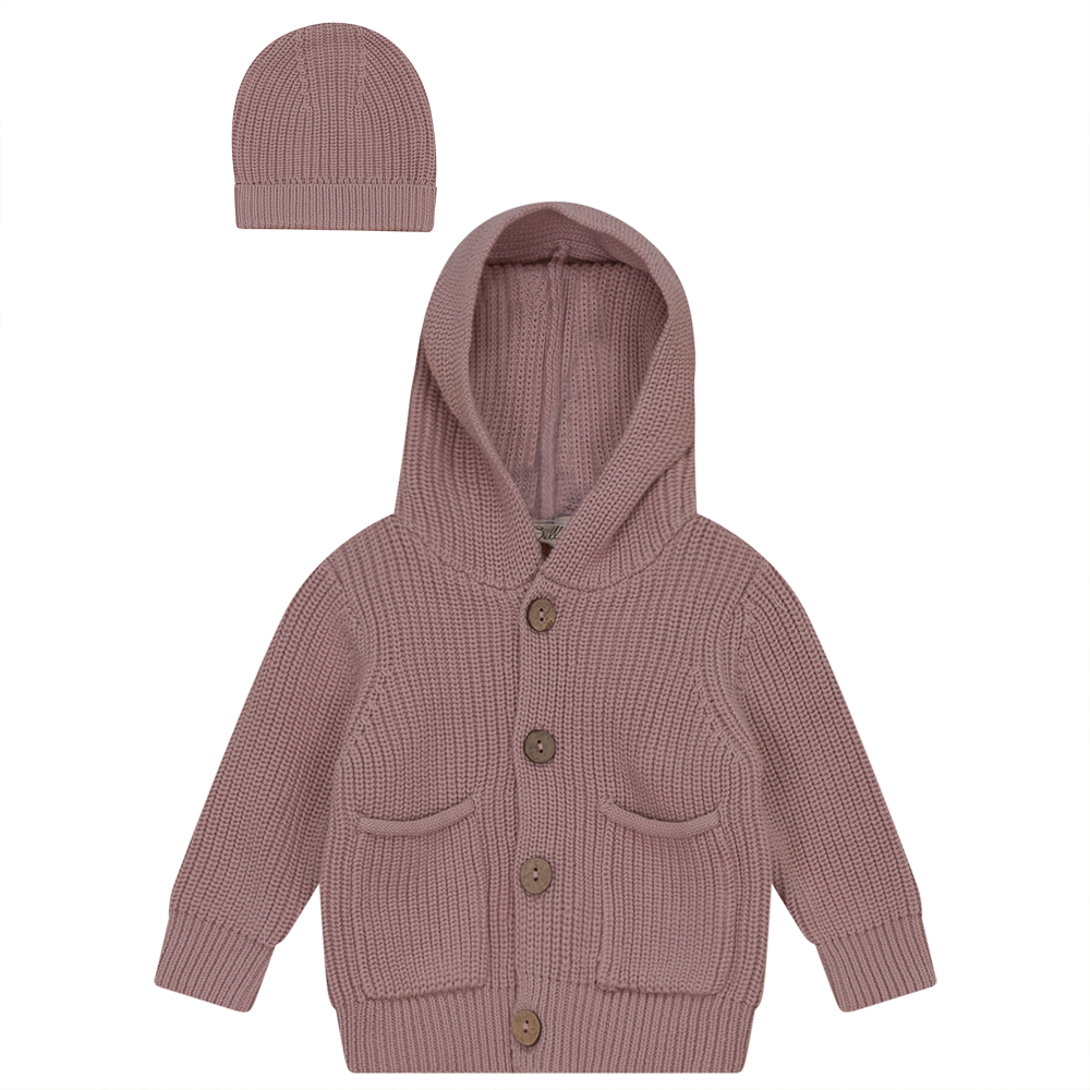 Baby Rib Hooded Knit Jacket With Hat