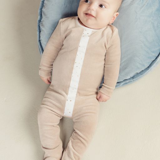 Baby Romper With White And Gold Stars Front Placket