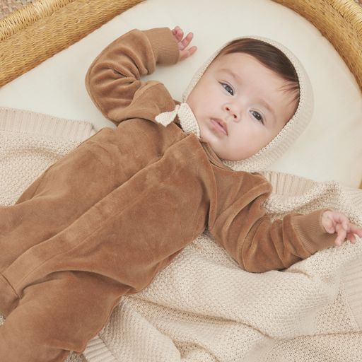 VELOUR HIDDEN SNAP FOOTIE