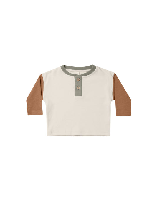 LONG SLEEVE HENLEY TEE || COLOR BLOCK