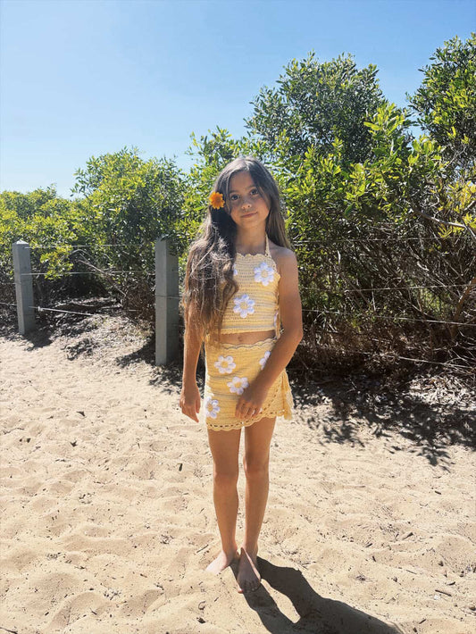 Yellow Crochet Skirt Set