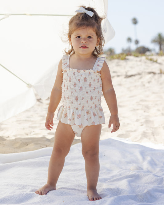 Smocked One Piece Swimsuit Garden Rose
