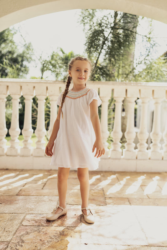 Apricot - Girl Dress With Crochet Collar