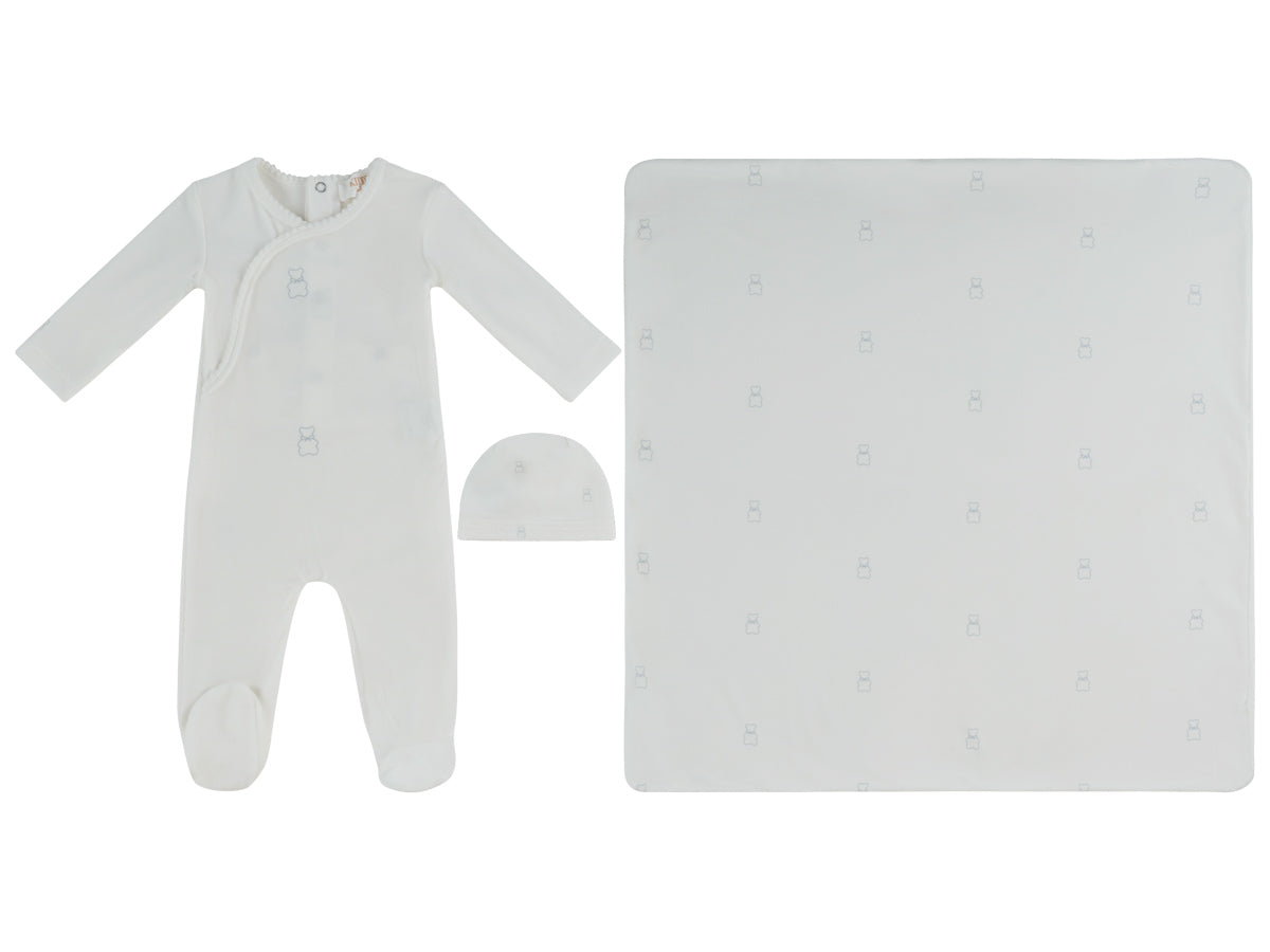 Petit Ours Pattern Footie, Hat, & Blanket