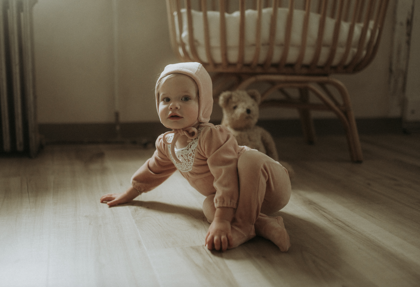 Eyelet Velour Footie with Bonnet