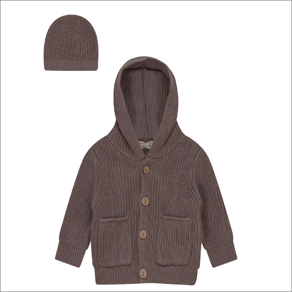 Baby Rib Hooded Knit Jacket With Hat