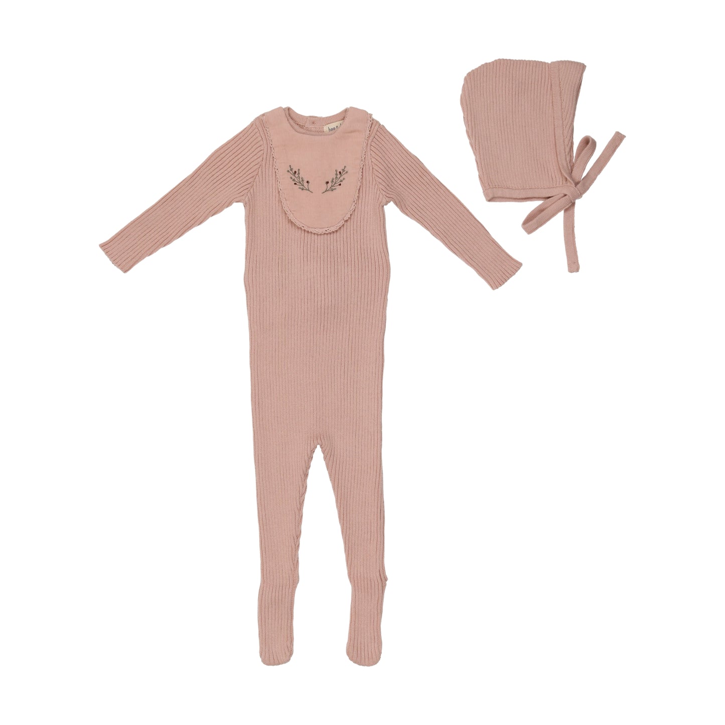 Knit Embroidered Bib Collection Footie with Beanie