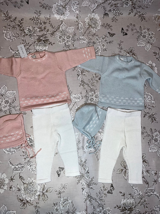 3 PCS KNITTED SET PINK W/WHITE